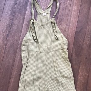 Opia byron bay plaid gingham sage green overalls xs